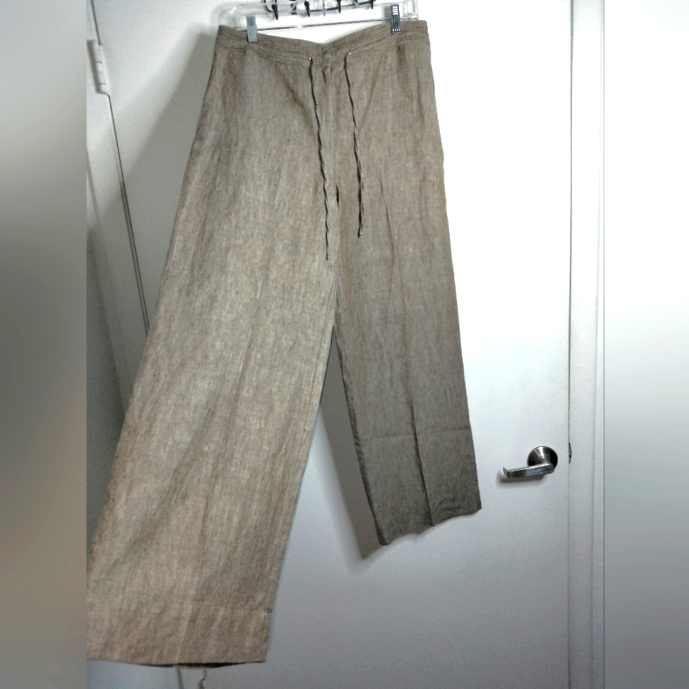 Peck & Peck Tan Linen Wide Leg Pants